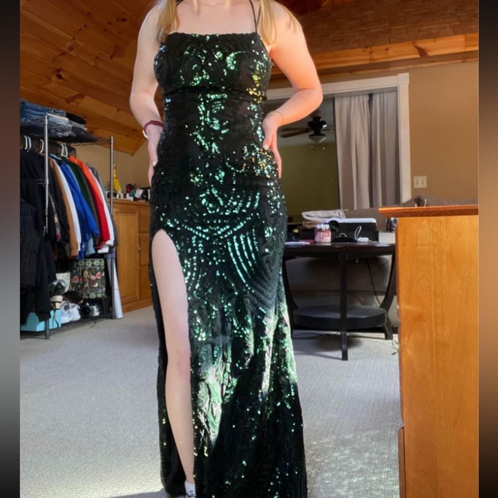 green and black prom dress
